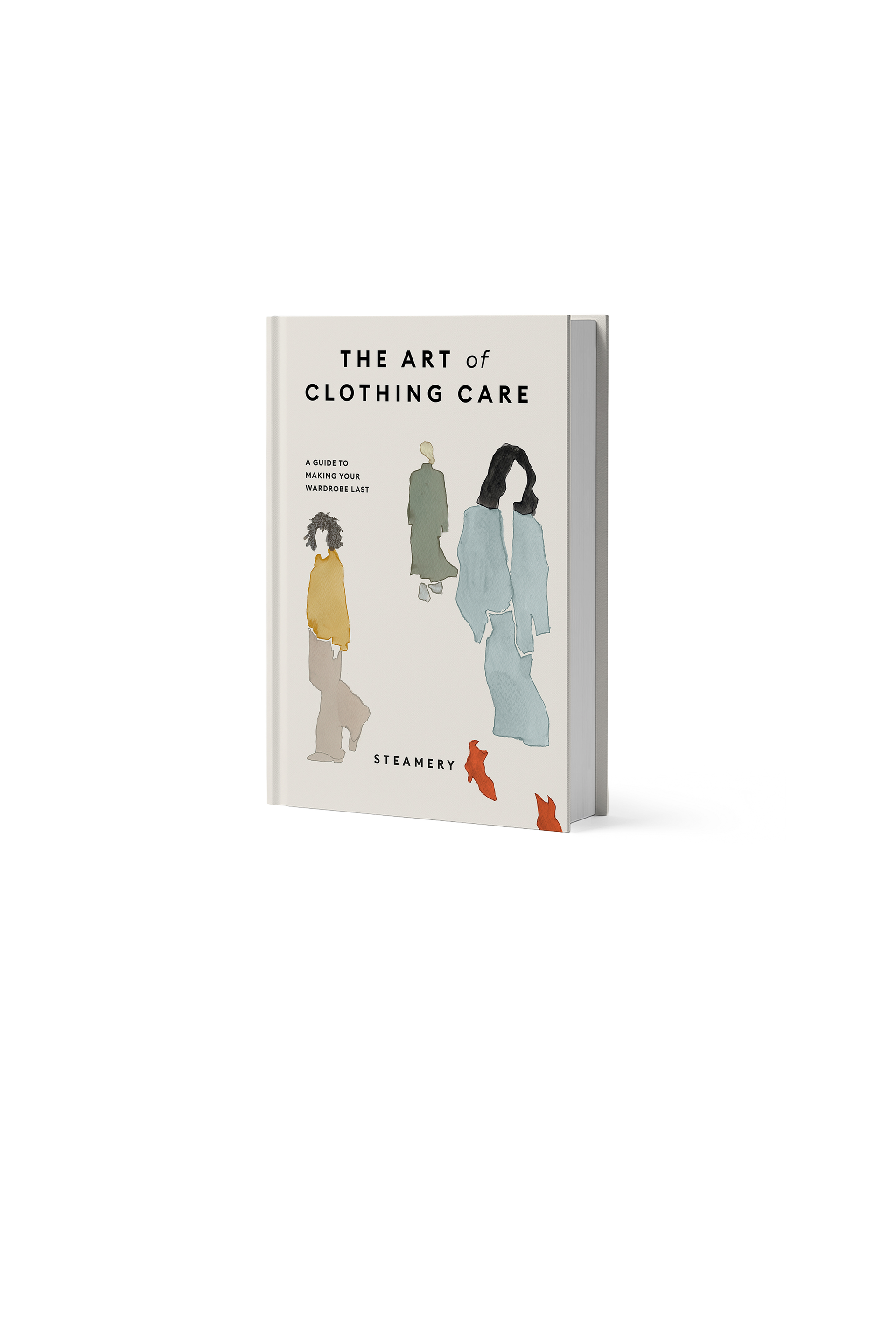 Book titled 'The Art of Clothing Care' with illustrations on a white background