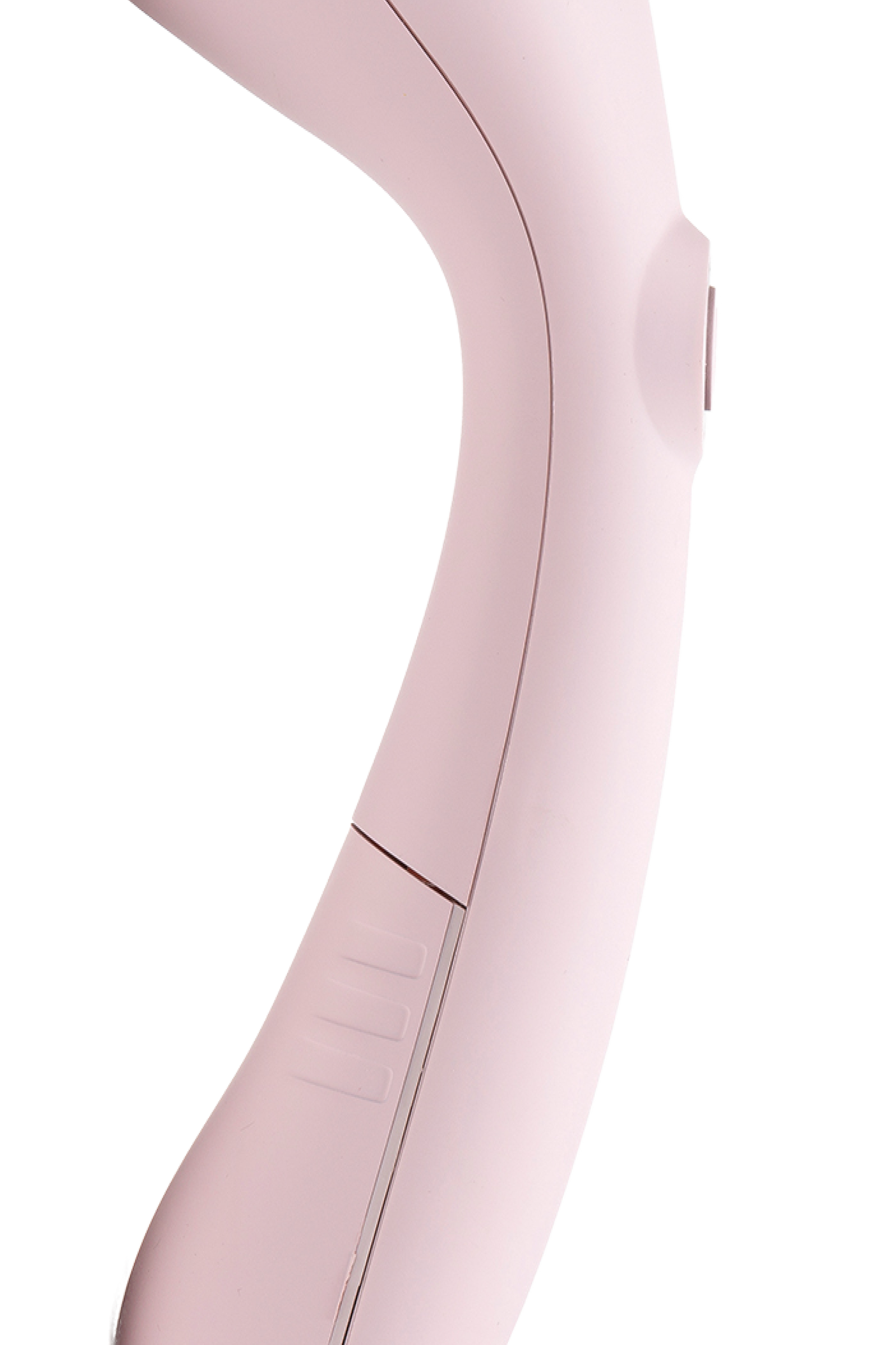 Close-up of a pink handheld steamer on a white background