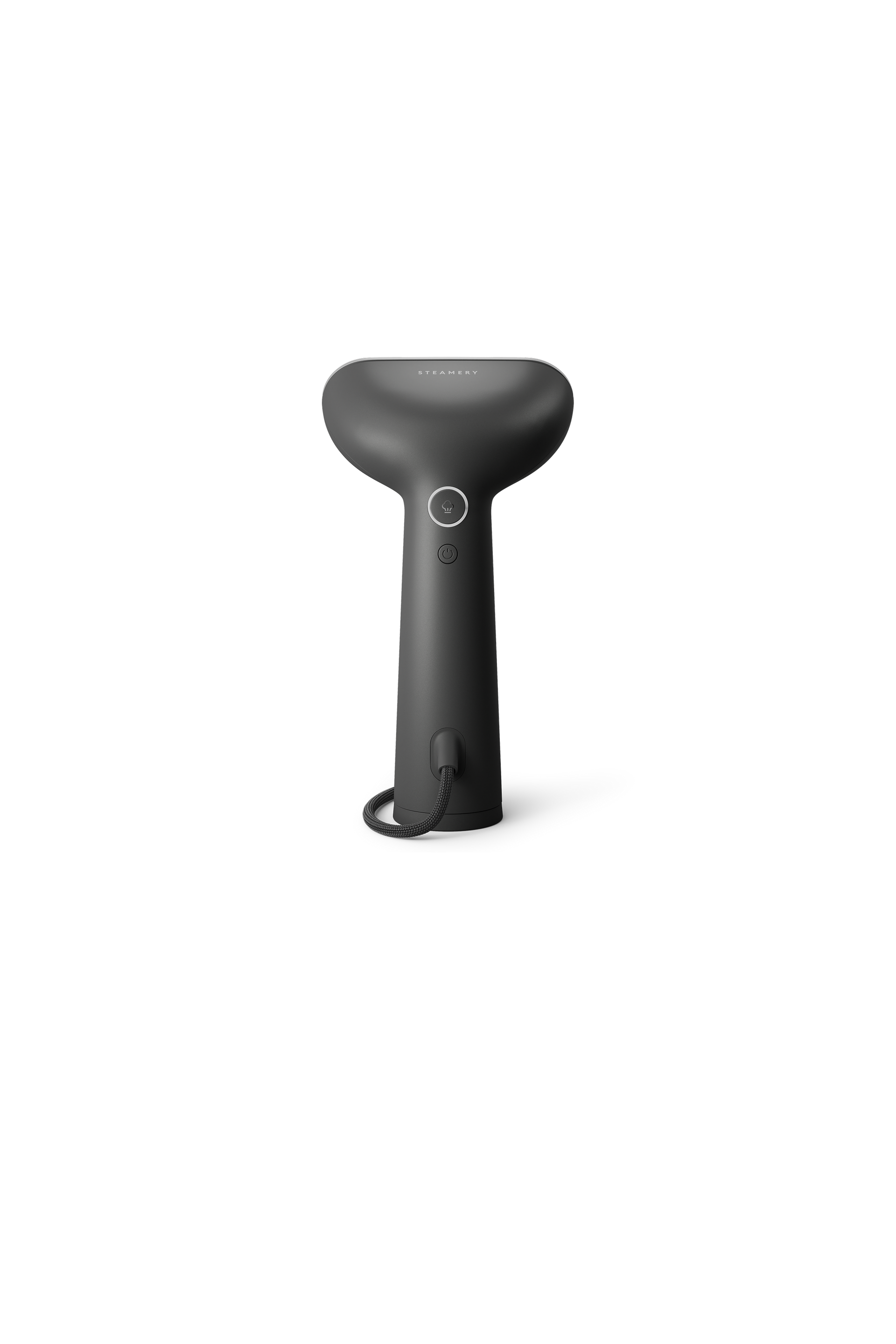 Charcoal handheld steamer on a white background