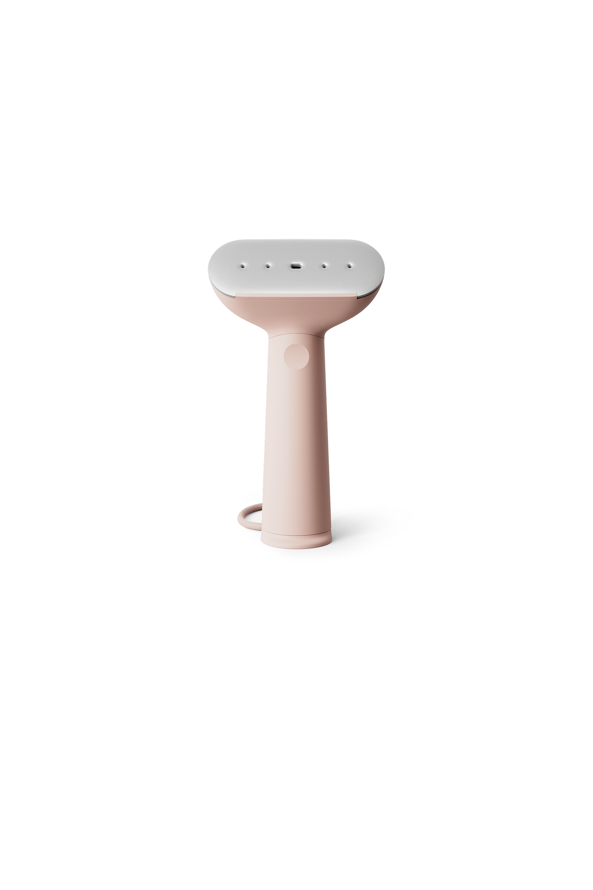 Pink handheld steamer on a white background
