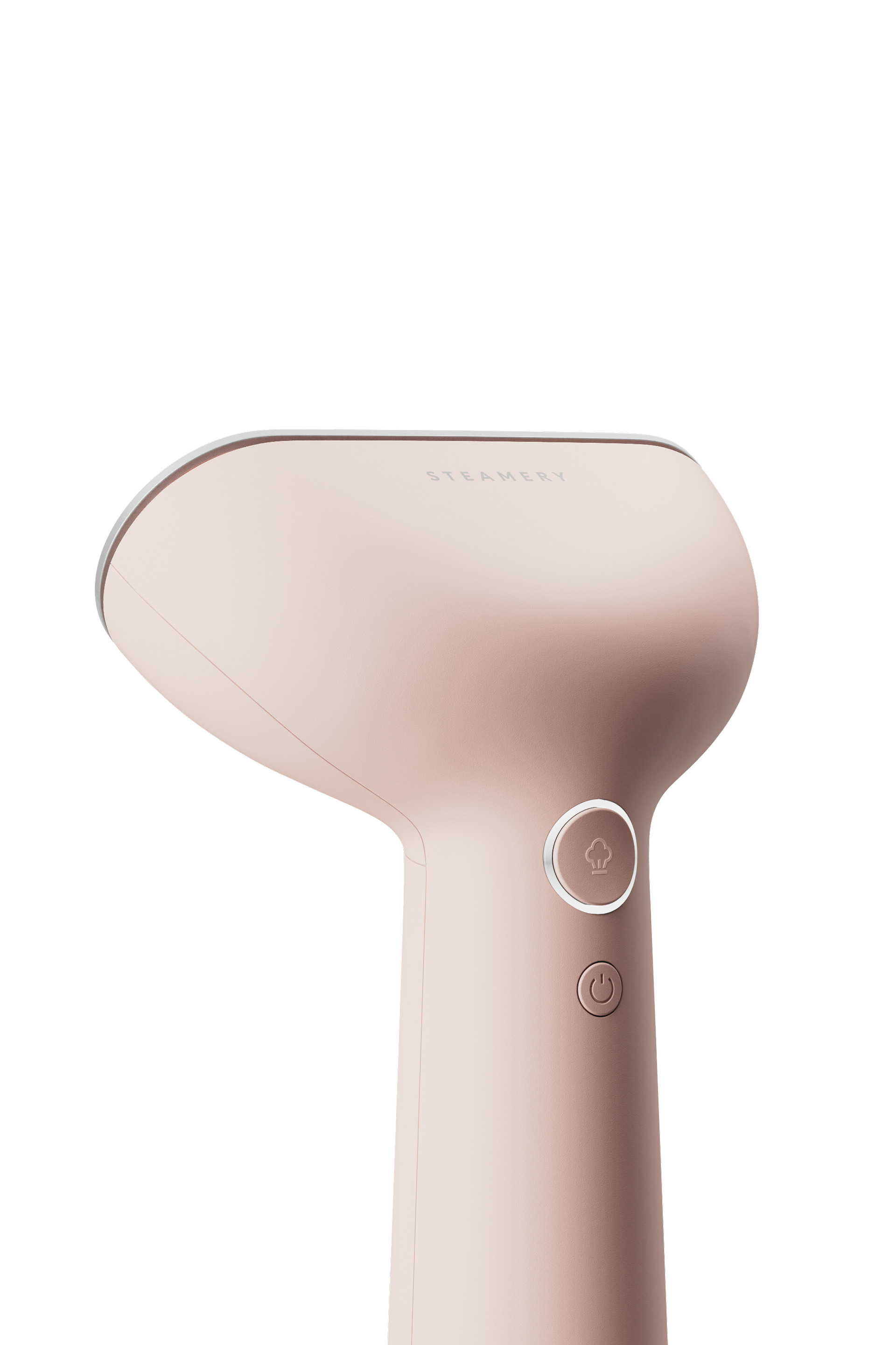 Pink handheld steamer on a white background