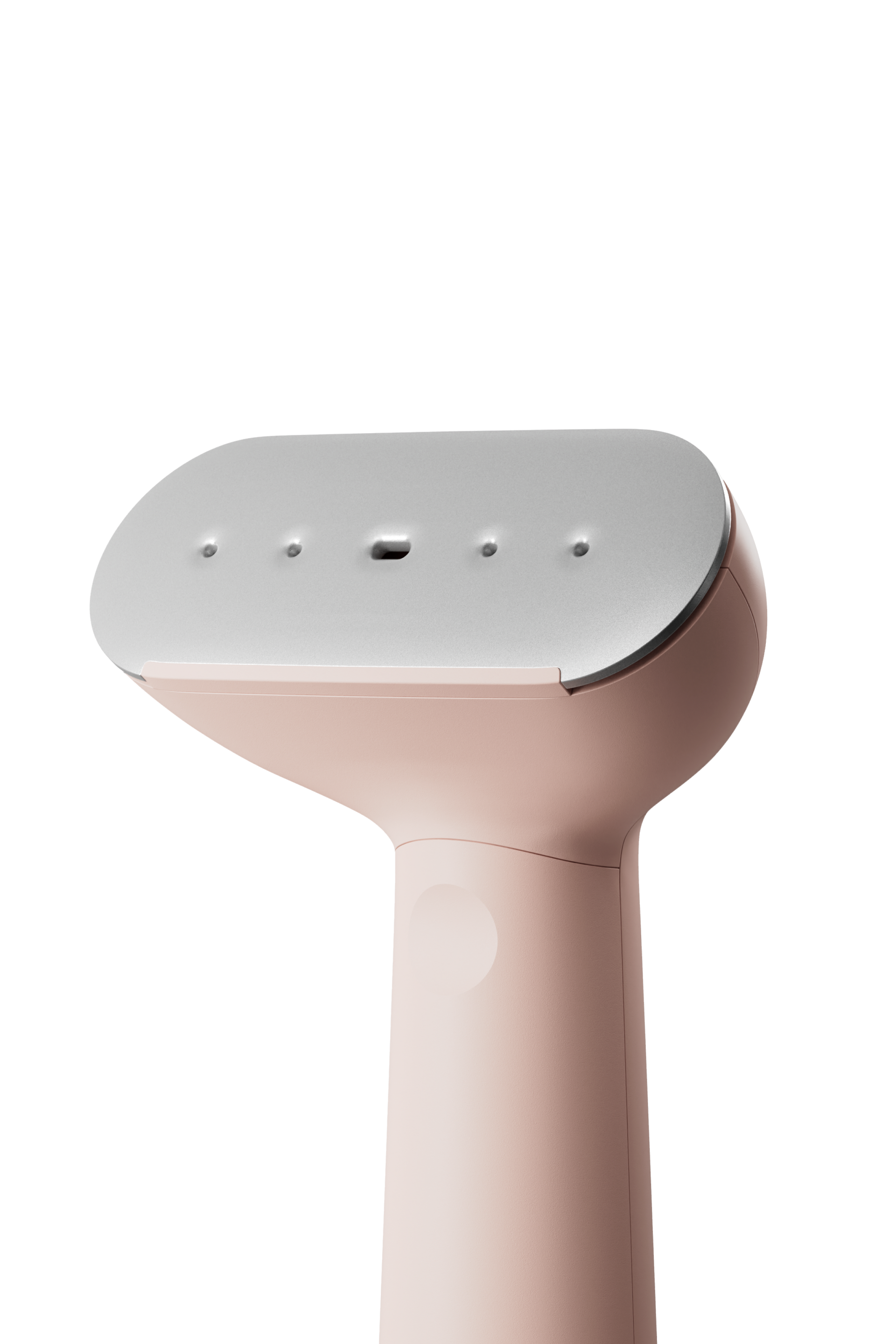 Pink handheld steamer on a white background
