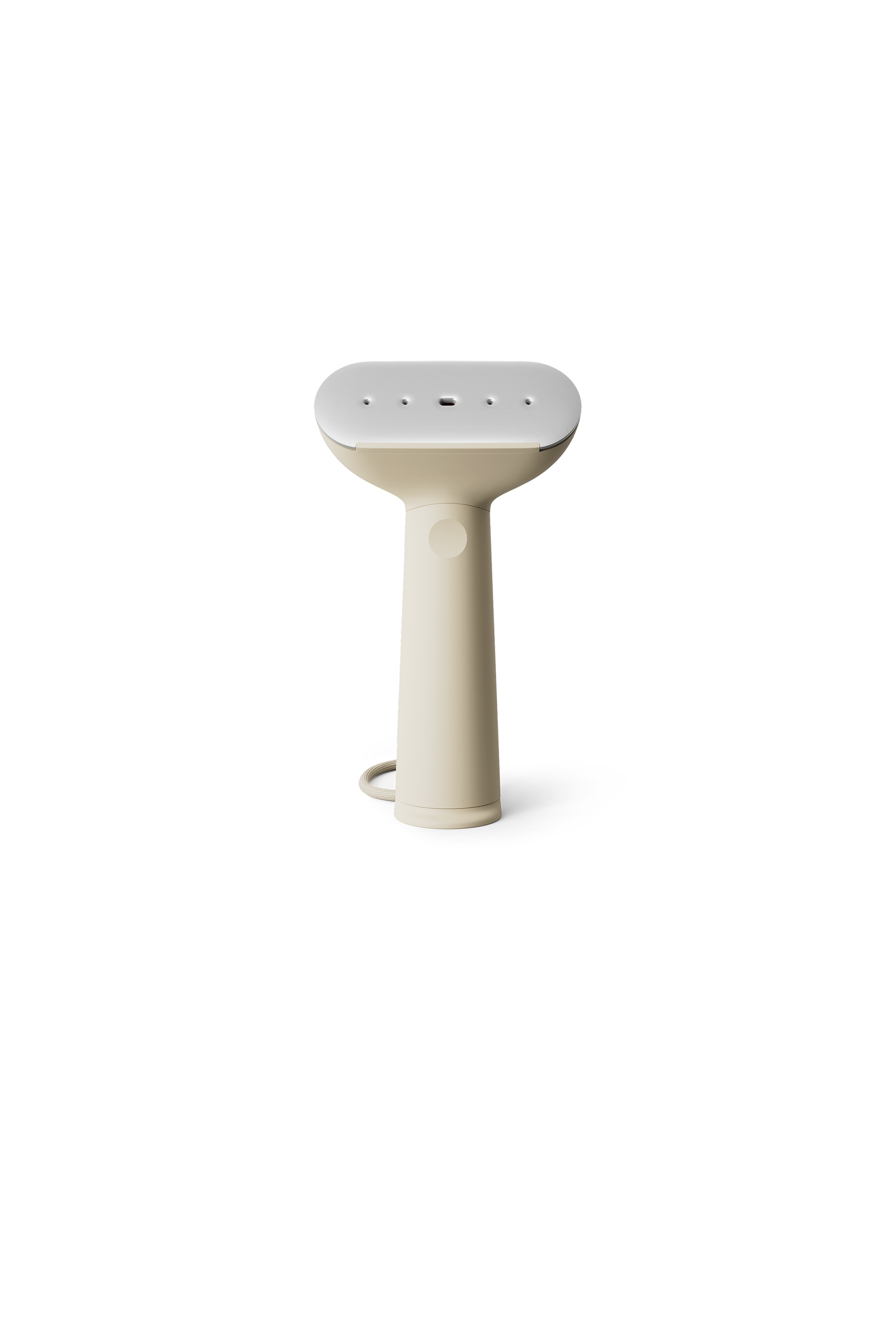 Beige handheld steamer on a white background