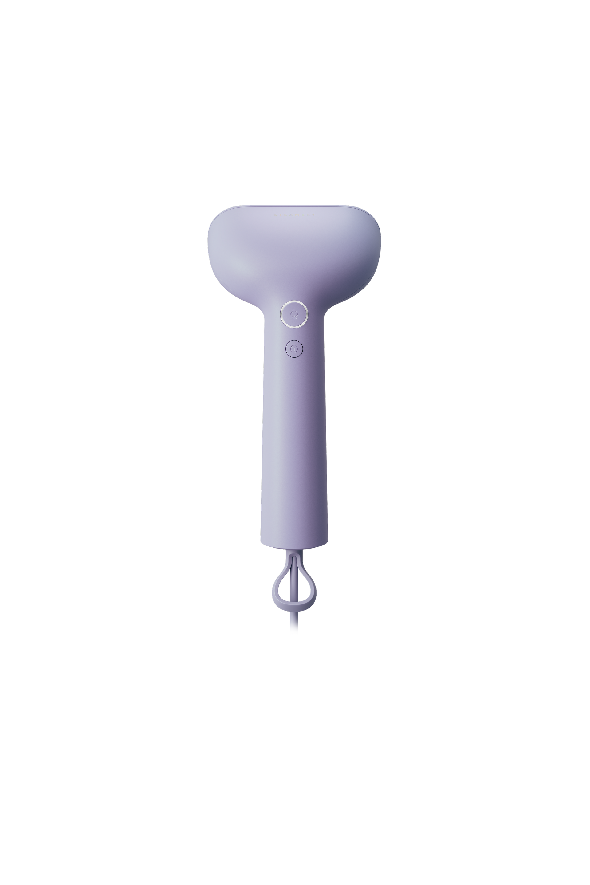 Purple handheld steamer on a white background