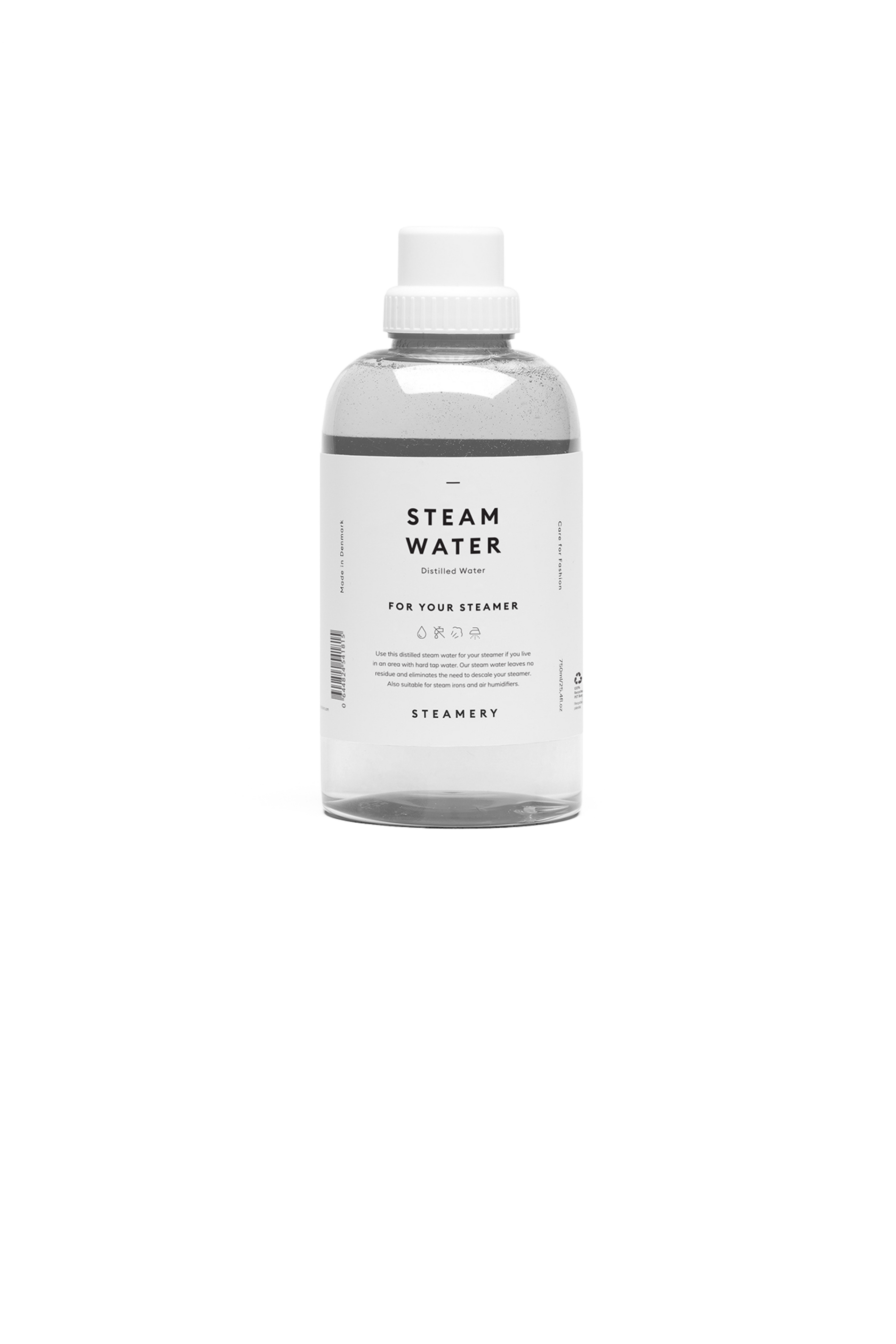 Bottle of steam water on a white background