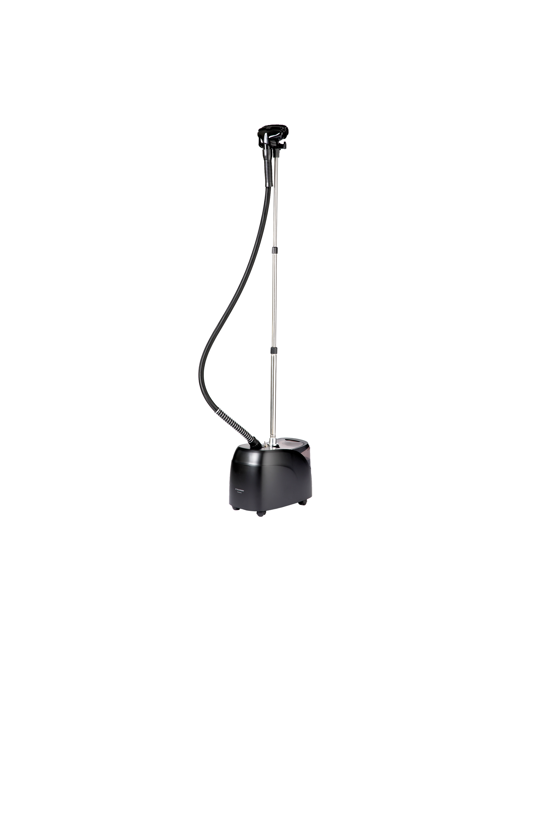 Black garment floor steamer on a white background