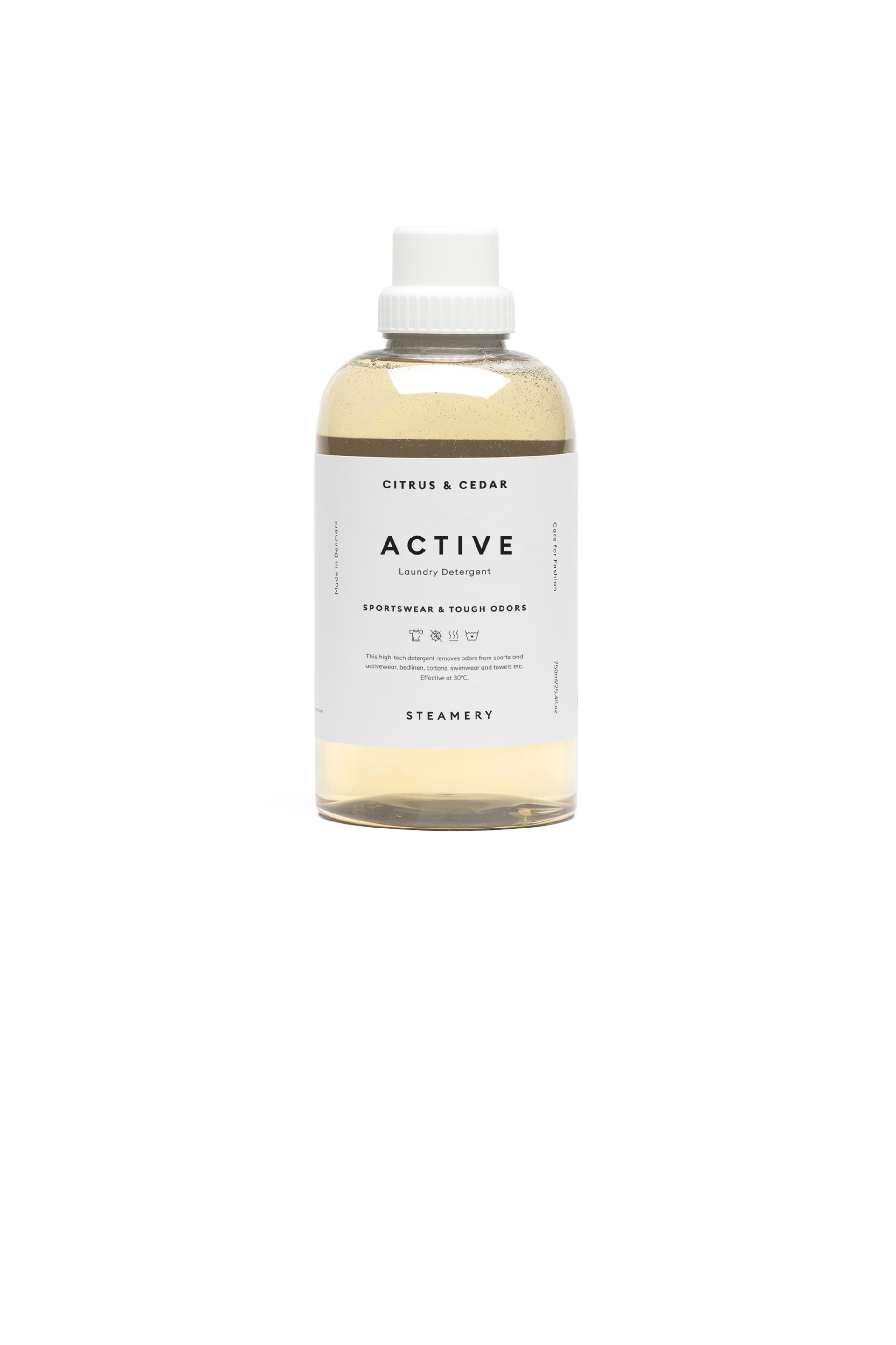 Bottle of 'Active' laundry detergent on a white background