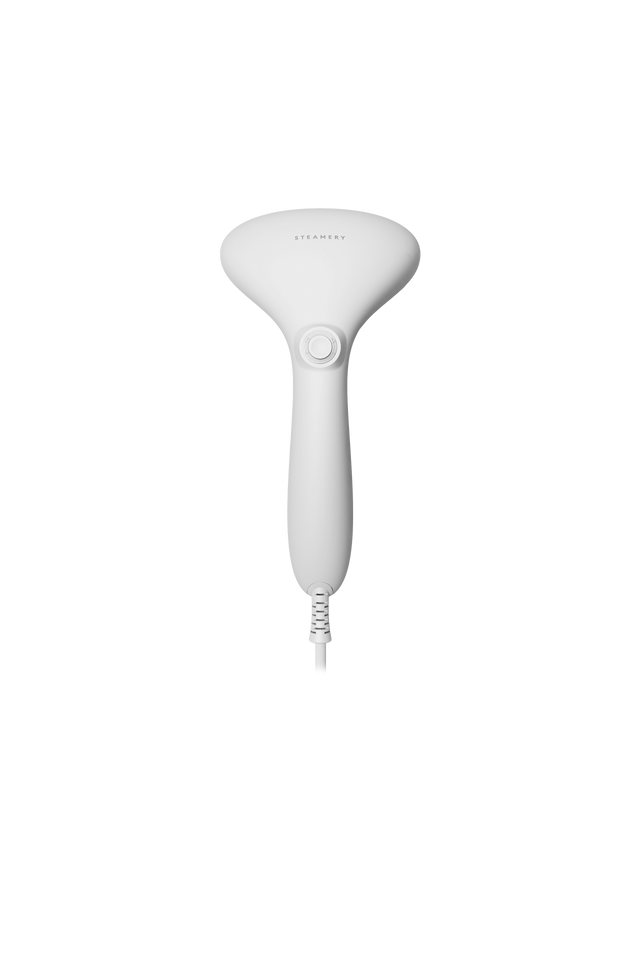 White handheld steamer on a white background