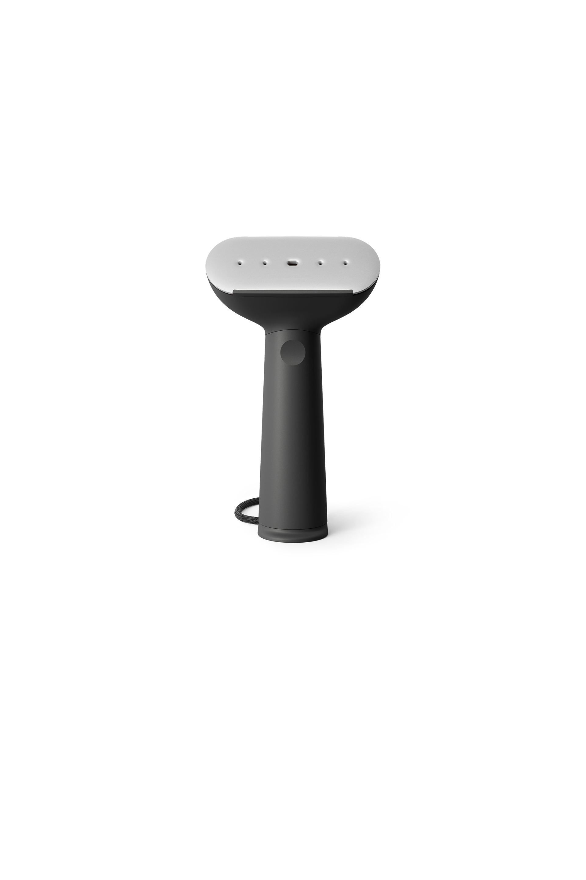 Charcoal handheld steamer on a white background