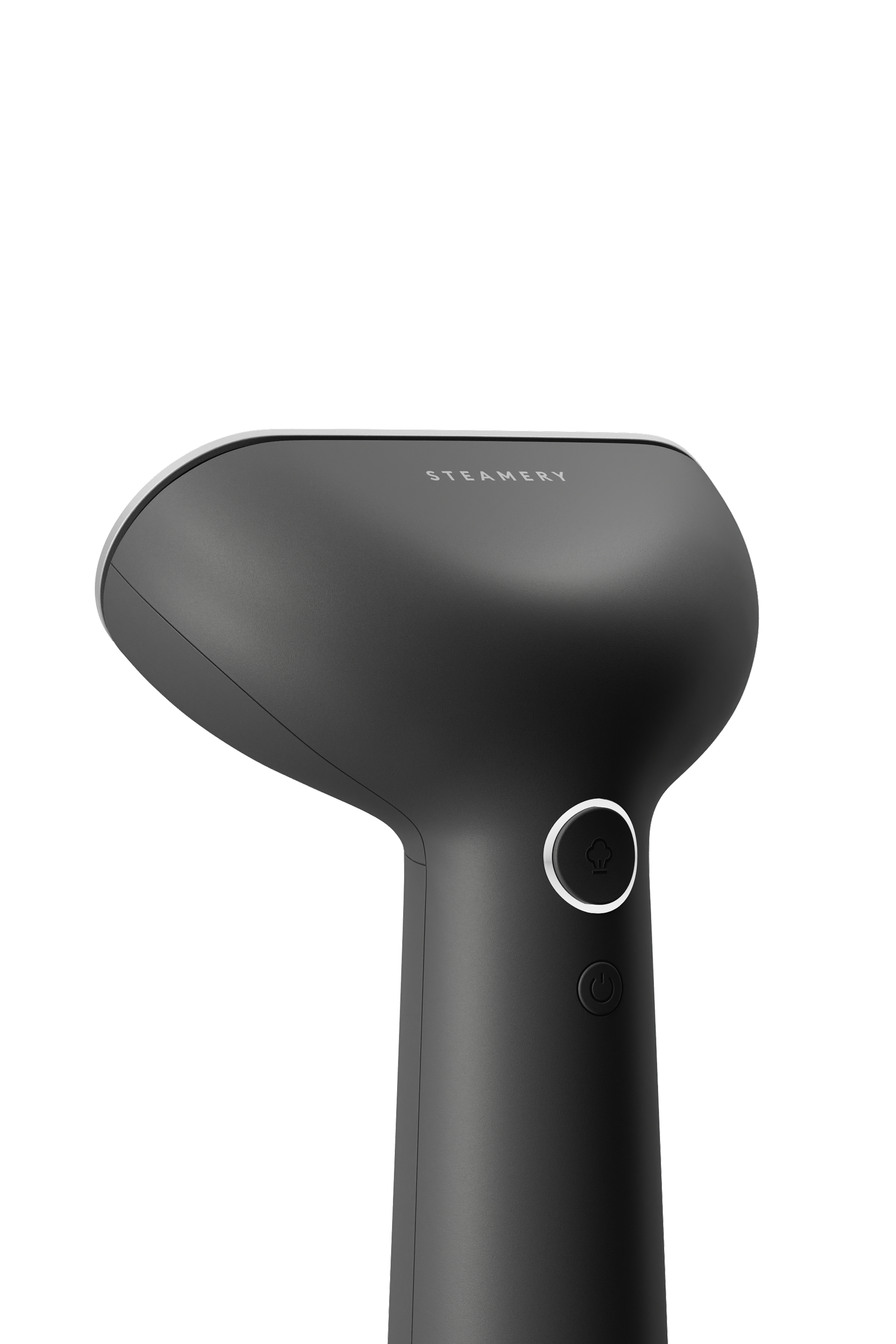 Charcoal handheld steamer on a white background