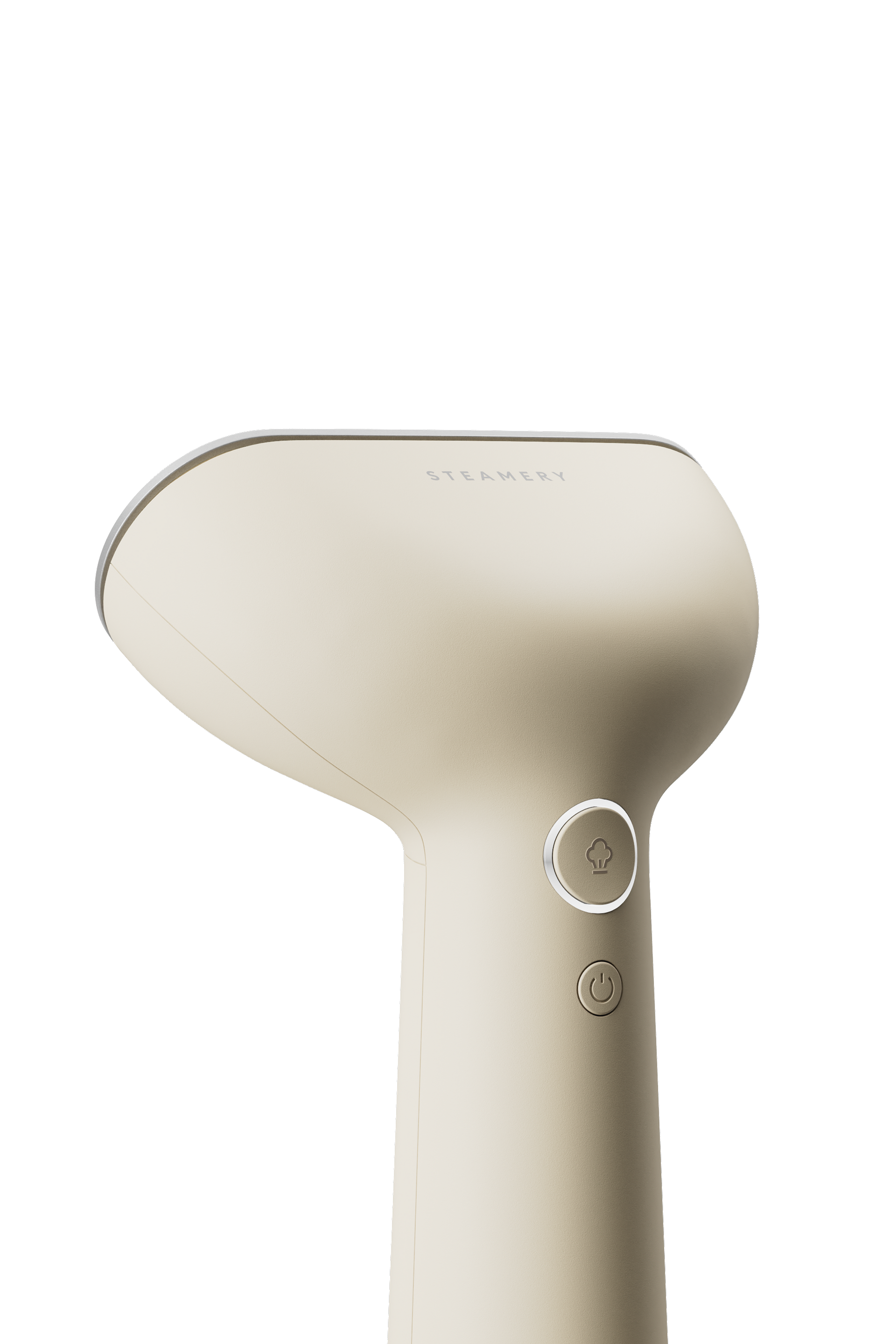 Beige handheld steamer on a white background