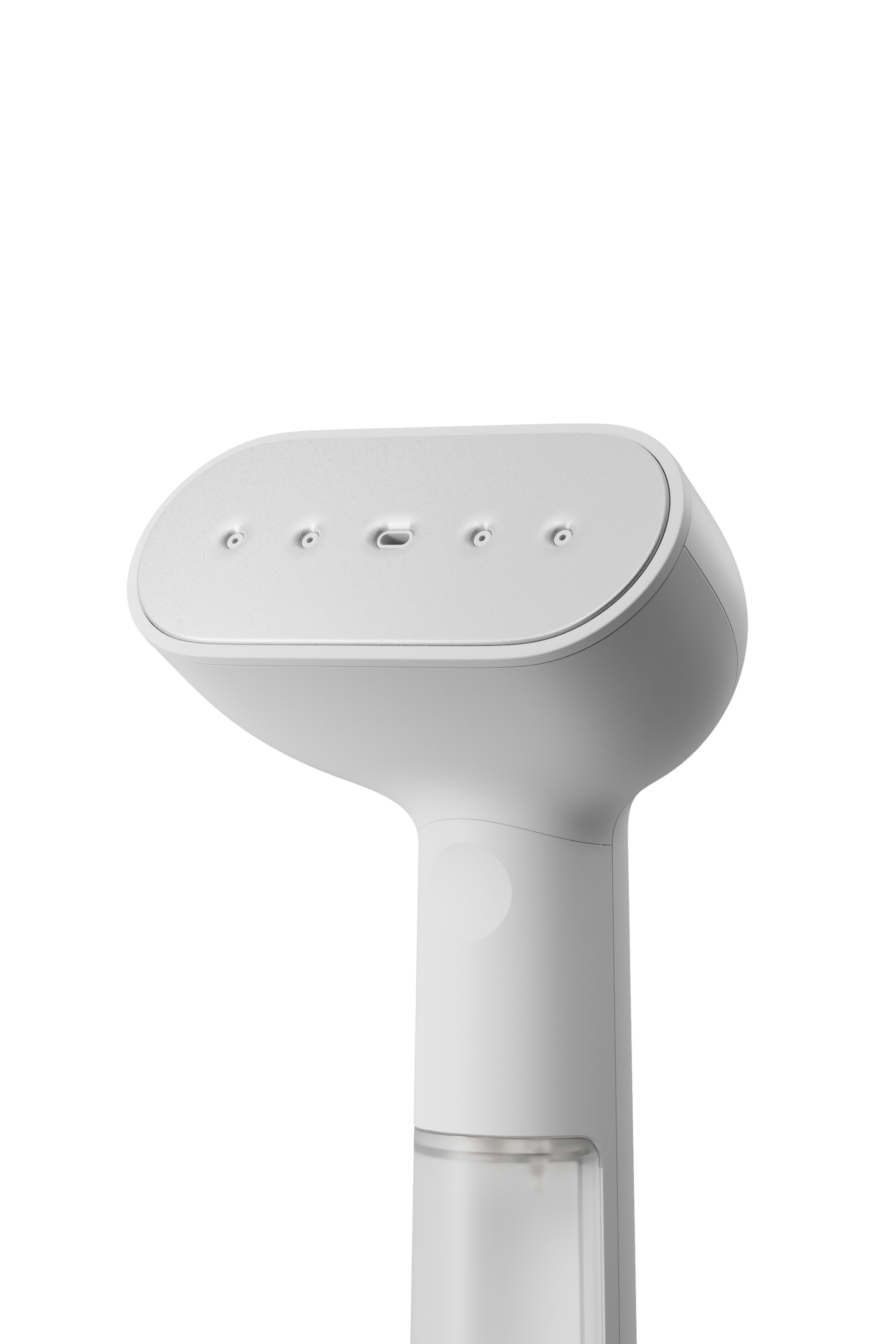 White handheld steamer on a white background