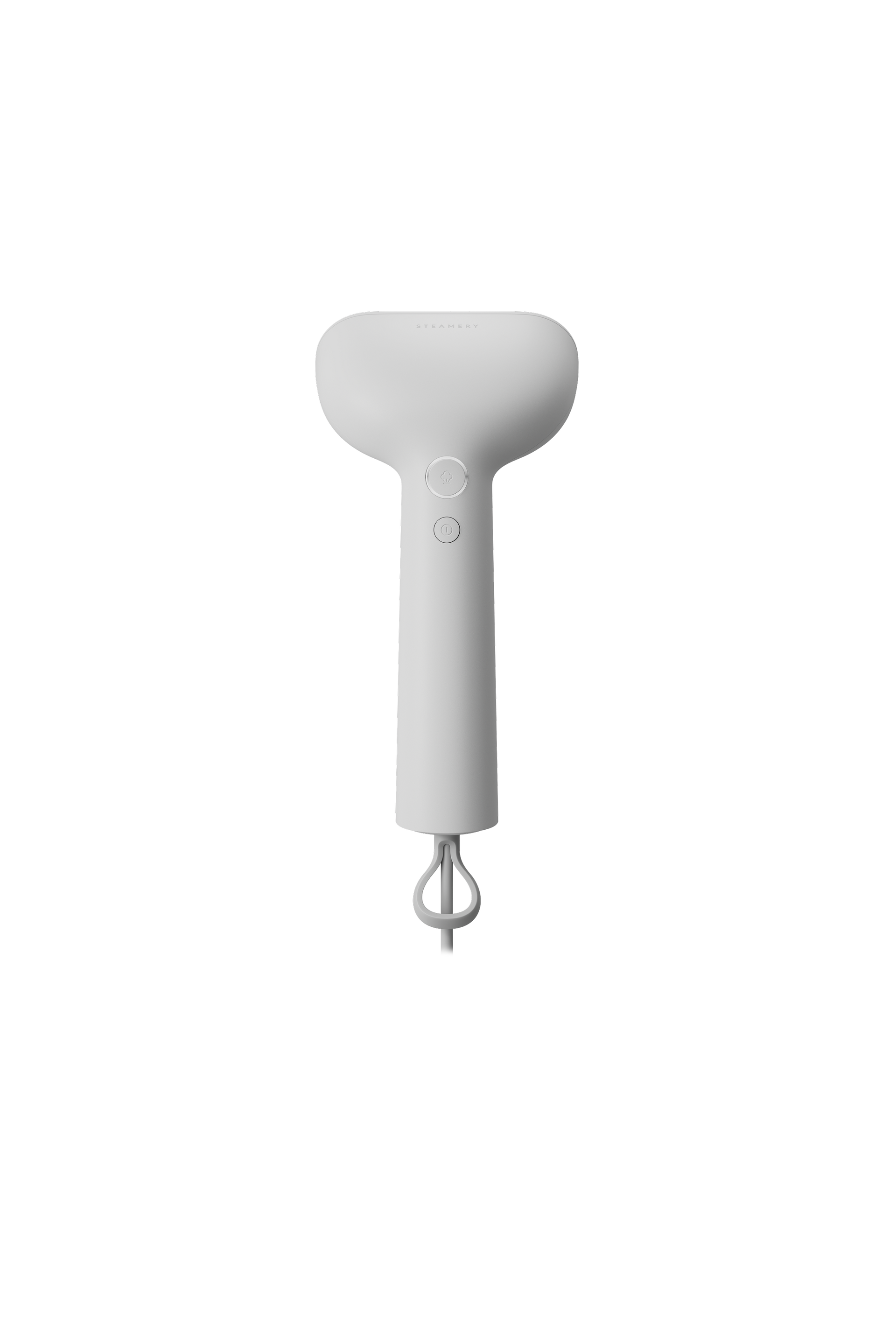 White handheld steamer on a white background
