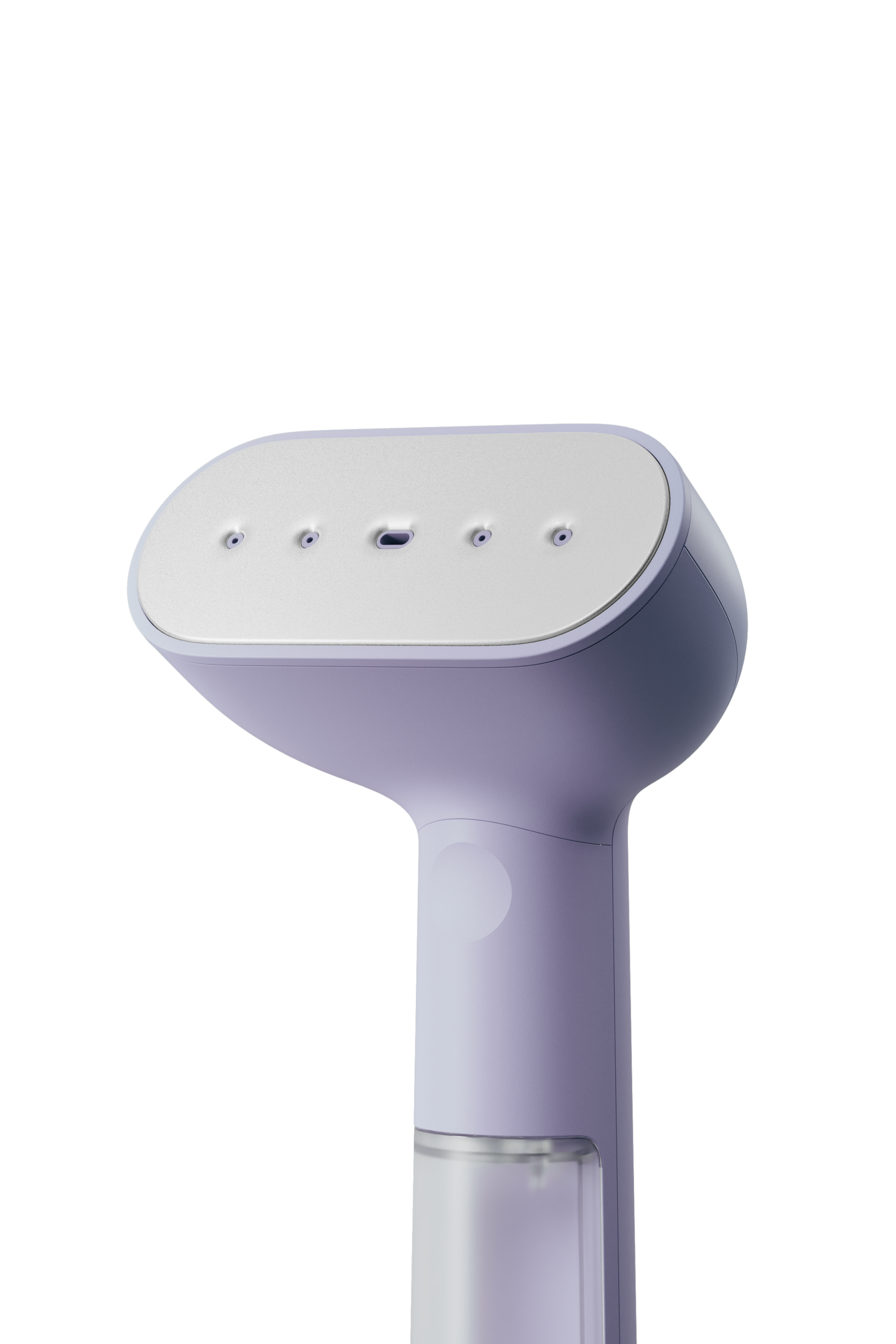 Purple handheld steamer on a white background