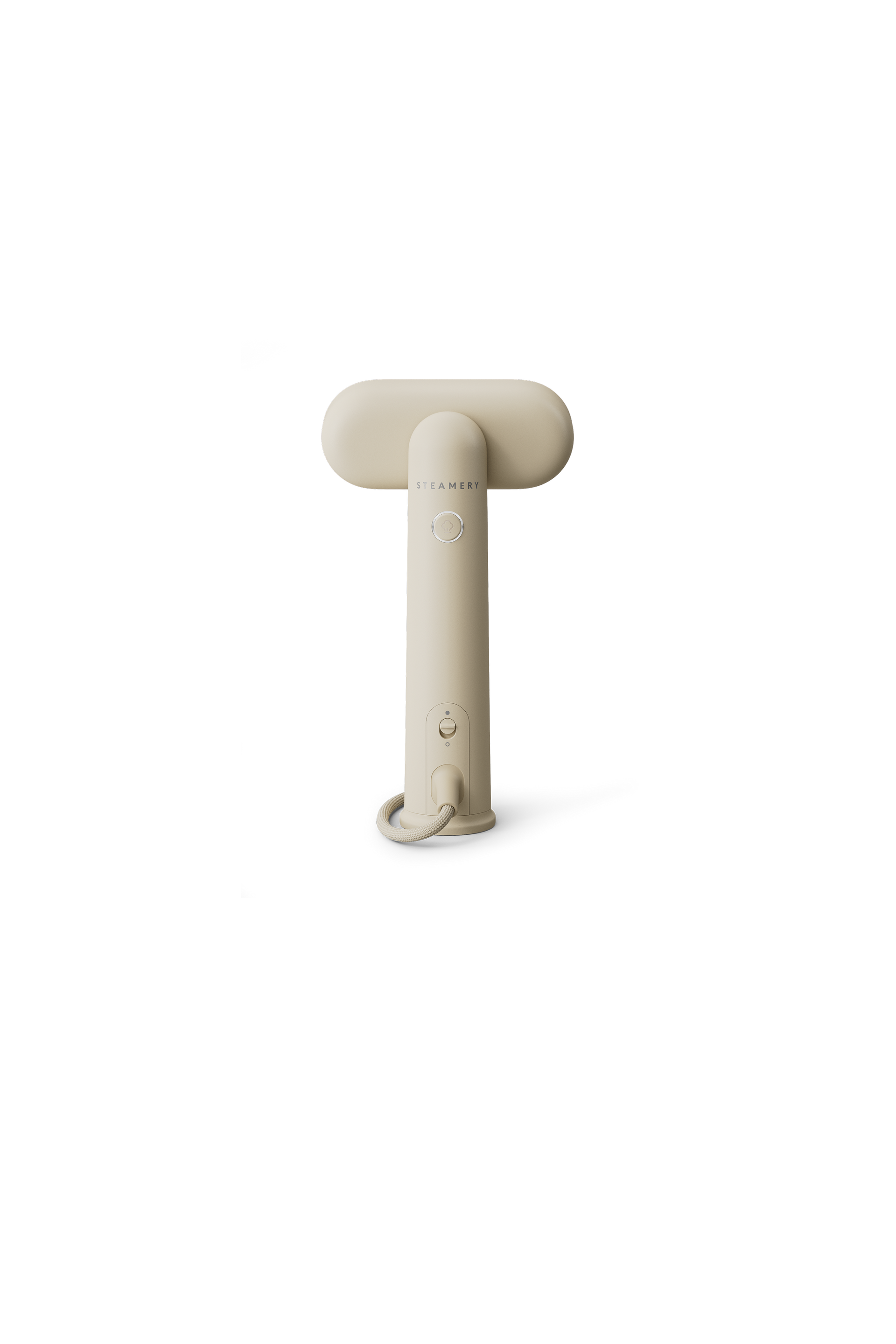 Beige handheld steamer on a white background