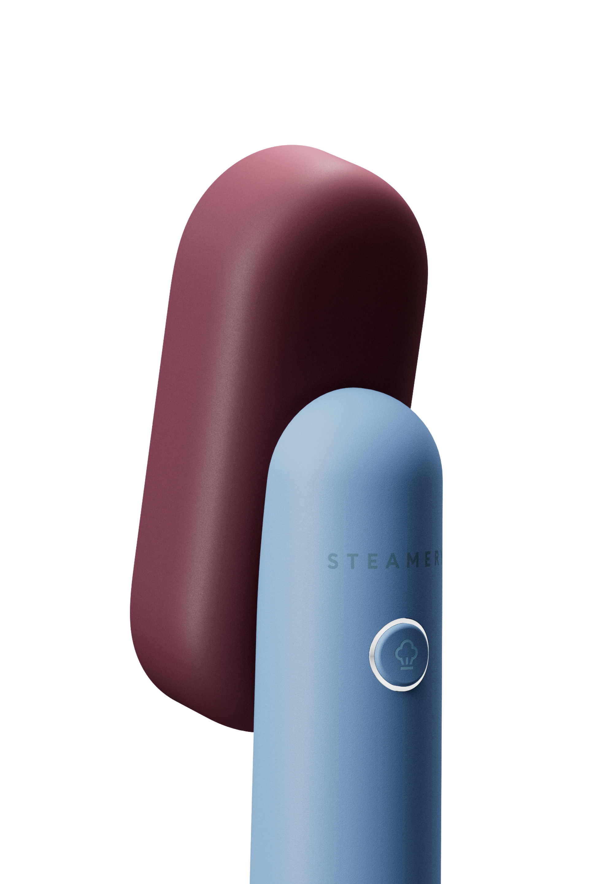 Blue with red head handheld steamer on a white background