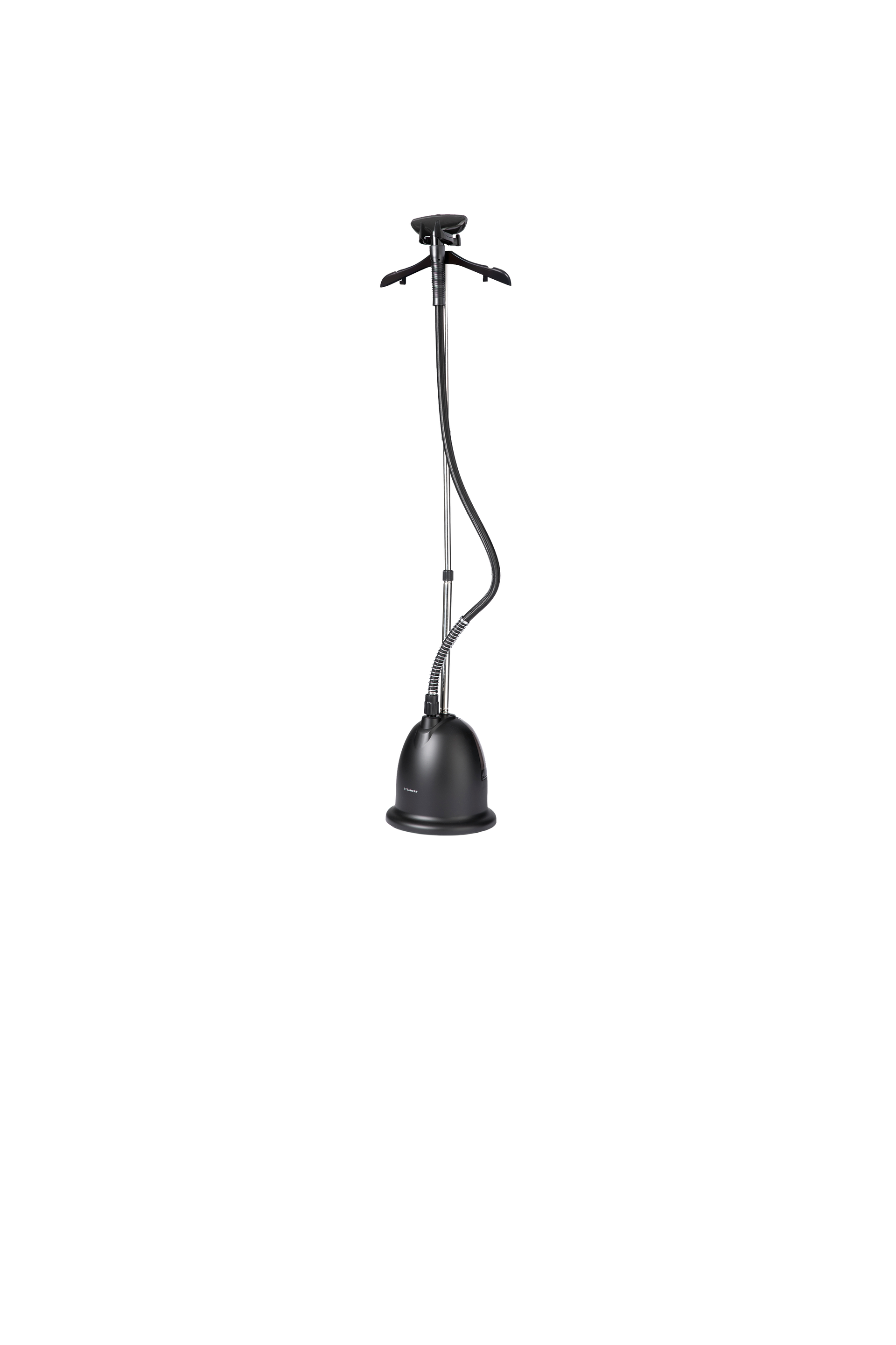 Black garment floor steamer on a white background