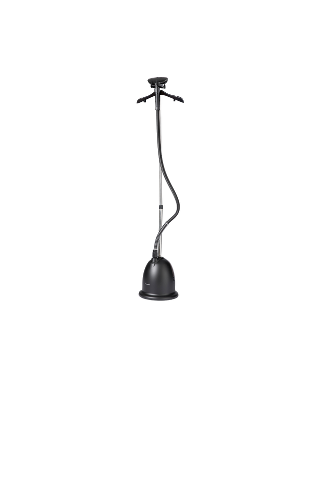 Black garment floor steamer on a white background