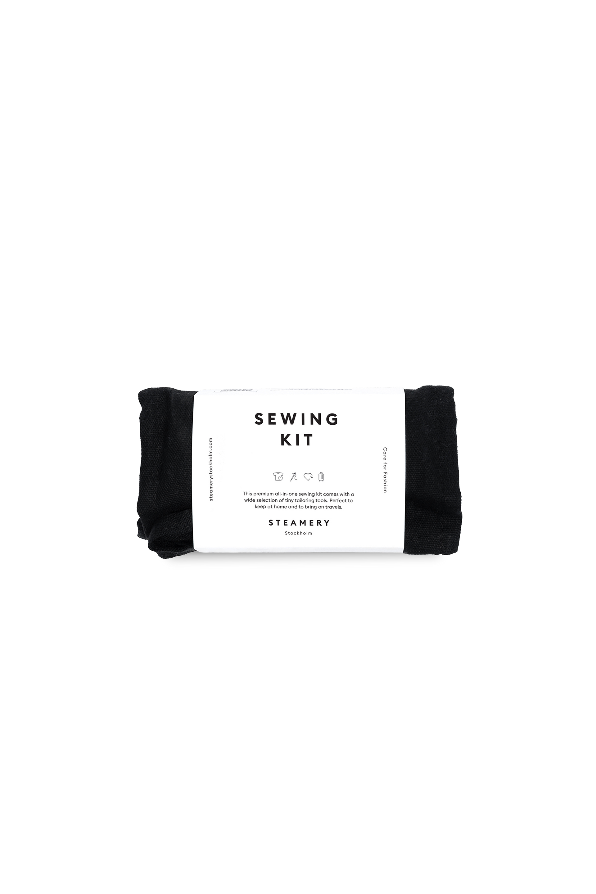 Black sewing kit with paper packaging