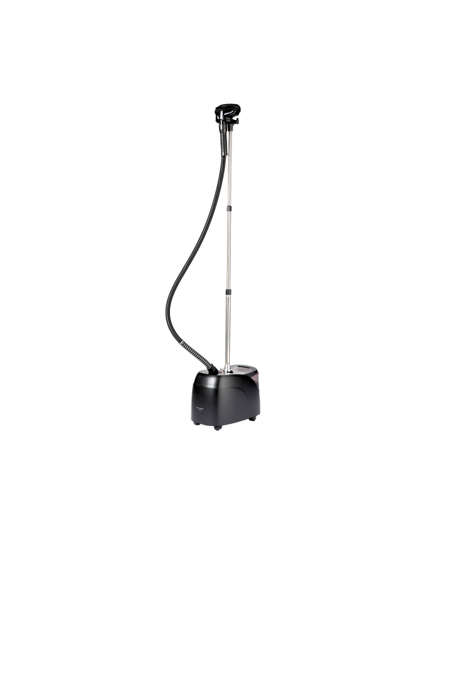 Black garment floor steamer on a white background