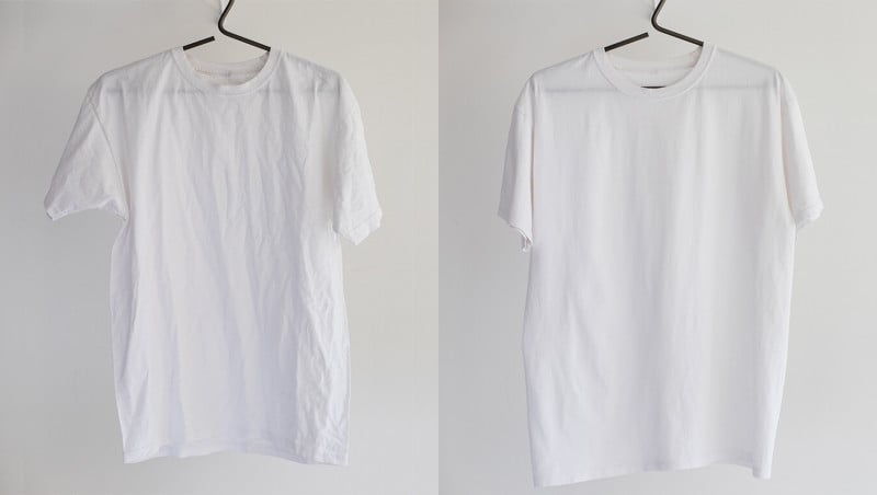 Before and after image of a white T-shirt